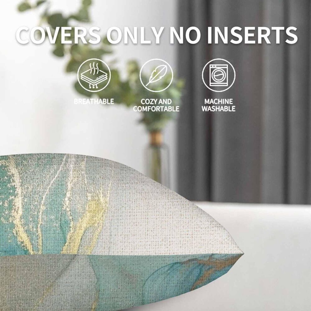 3298 Marble Pattern Throw Pillow Covers Set of 2,Turquoise Gold Silver - Picture 2 of 6